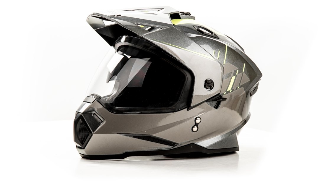 Шлем мото мотард HIZER J6802 gray/lemon (2 визора) в интернет Магазине Аллигатор Красноярск